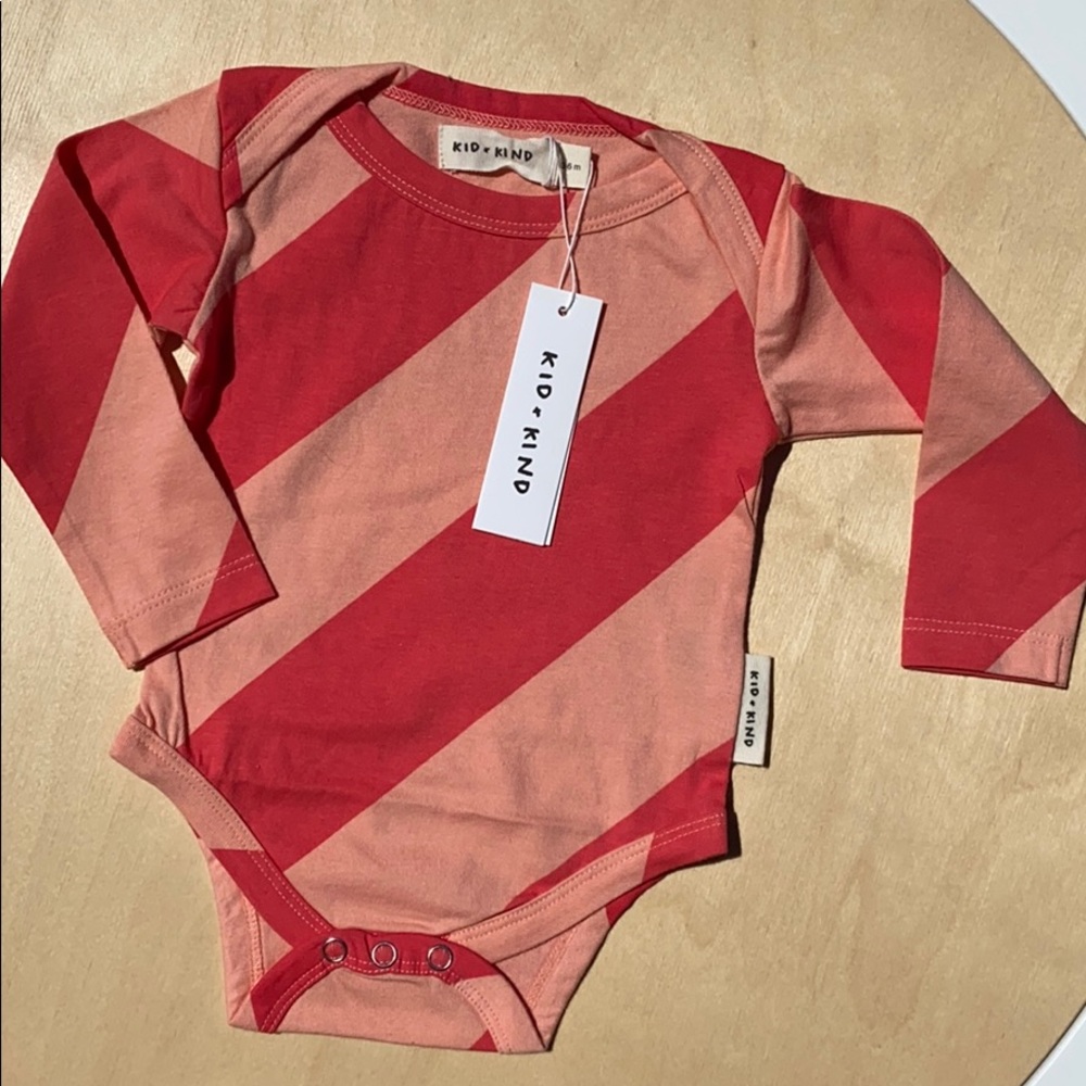 Kid and kind candy cane stripped onesie